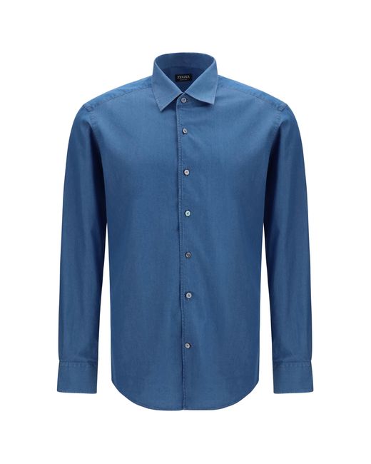 Zegna Blue Cotton Shirt for men