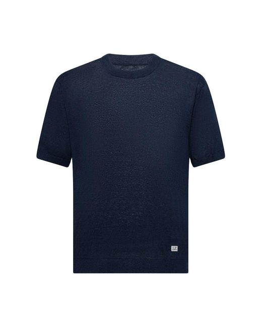 C P Company Blue Crewneck Sweater Linen for men