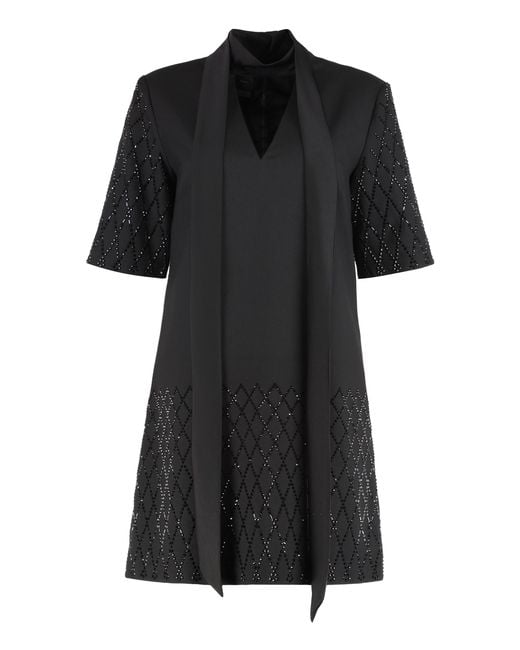 Pinko Black T-Shirt Dress With Rhinestones Polyester