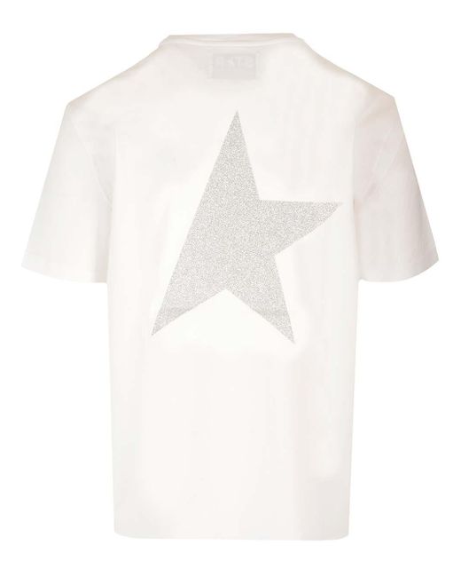 Golden Goose Deluxe Brand White T-shirt With Logo And Glitter Star for men