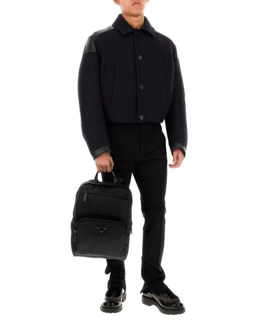 Prada Black Re-nylon And Leather Backpack for men