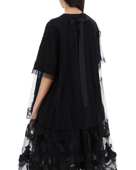 Simone Rocha Black Tulle Top With Lace And Bows