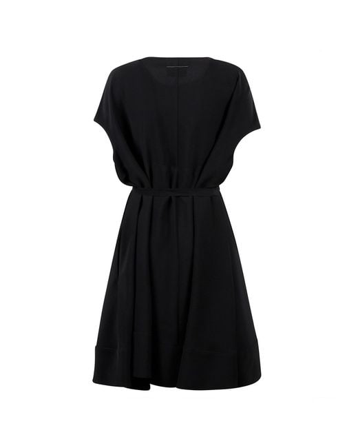 MM6 by Maison Martin Margiela Black Tie-Fastened Crewneck Midi Dress