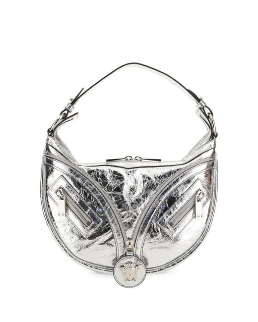 Versace White Repeat Small Hobo Bag Lambskin Shoulder