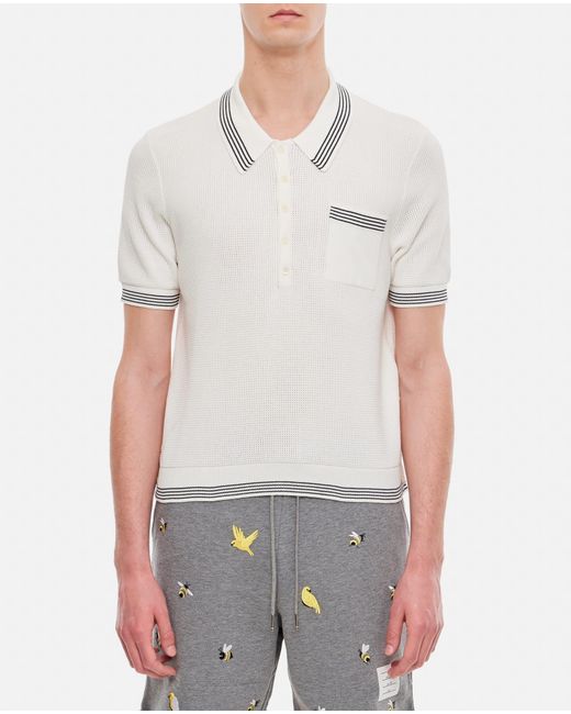Thom Browne Gray Open Waffle Stitch Ss Polo for men