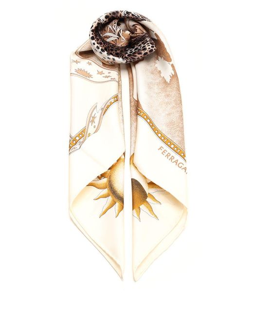 Ferragamo White Day & Night Print Silk Foulard