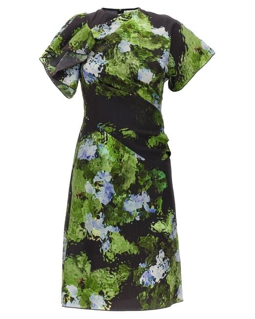 Victoria Beckham Green Floral Printed Dress Dresses