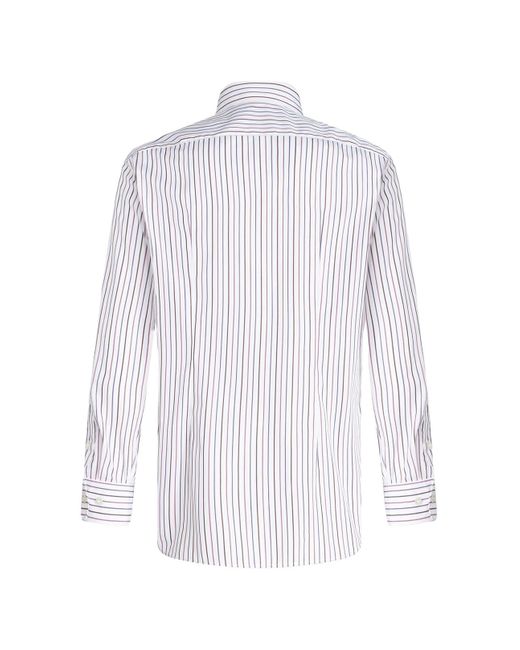 Etro White Multicolor Striped Cotton Shirt With Logo for men