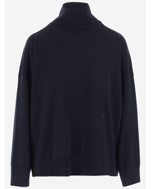 Bottega Veneta Blue Wool Sweater With High Neck