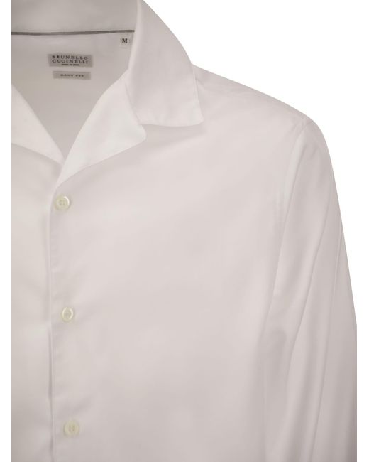 Brunello Cucinelli White Classic Easy Fit Cotton Shirt for men