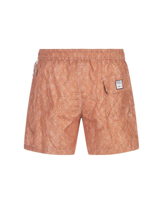 Fedeli Pink Swim Shorts With Flower And Leaf Pattern for men