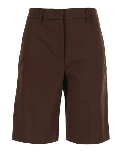 Le Plain Brown Bermuda Shorts Belt Loops And Two Back Welt Pockets Cotton For