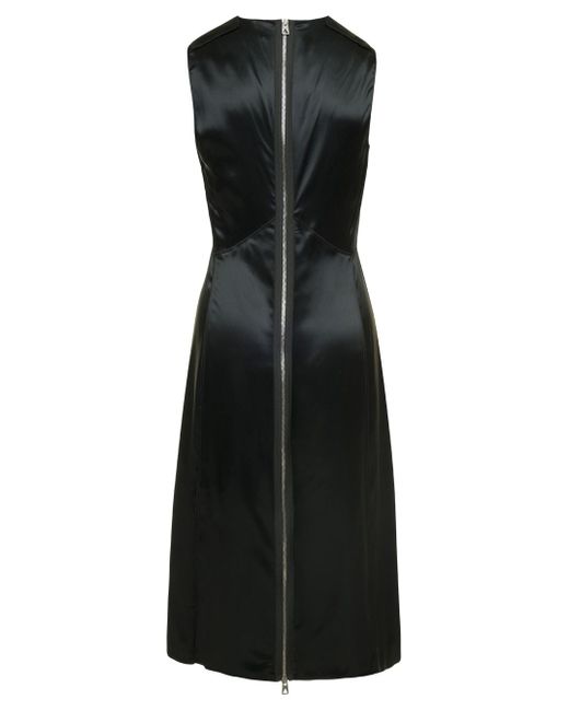 Bottega Veneta Black Midi Dress With Rouche Detail And V Neck In