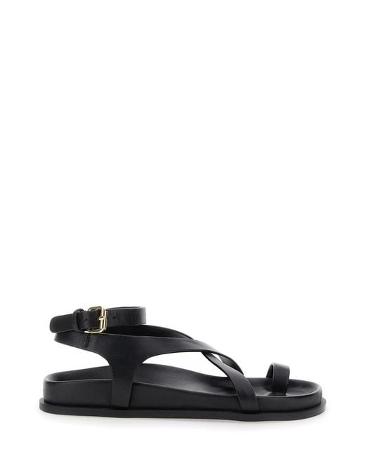 A.Emery Black Jalen Slim Sandals With Woven Straps And Leather Buckle Closure Goat Suede Flat Shoes