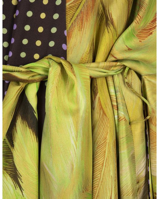 Roberto Cavalli Yellow Reversible Long Dress With Plumage Print