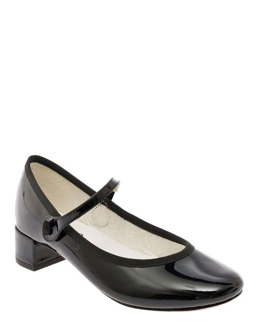 Repetto Black 'Rose' Mary Janes With Strap