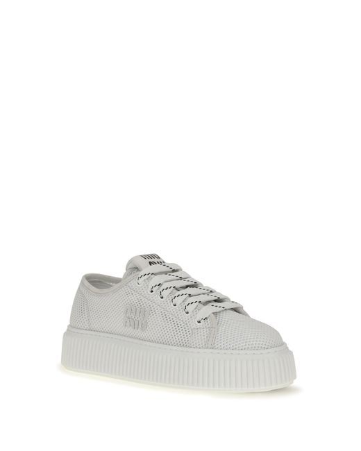 Miu Miu White Platform Sneakers Upper: Polyamide Lace-Up Shoes