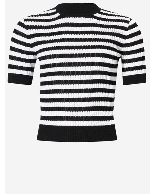 Patou Black Cotton Sweater With Striped Pattern