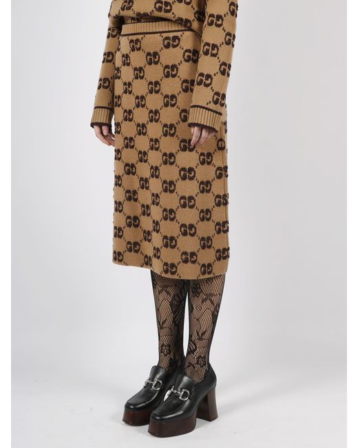 Gucci Brown Gg Wool Boucle Jacquard Skirt