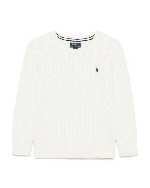Polo Ralph Lauren White Sweater Cable-Knit Cotton Pony Embroidery Tops for men