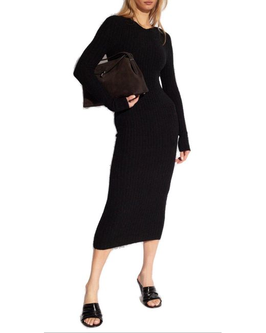 Totême  Black Ribbed Dress With Long Sleeves