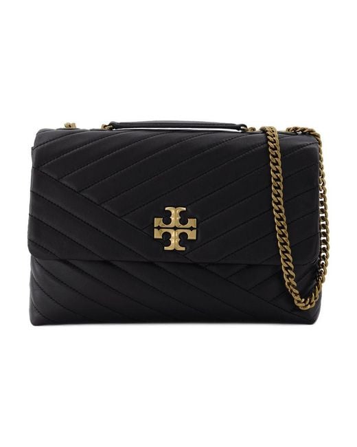 Tory Burch Black Kira Chevron Convertible Shoulder Bag Leather Lambskin Shoulder-Hobo-Bags
