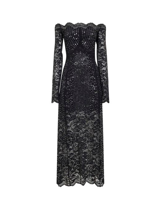 Rabanne Black Embroidered-Sequins Stretch Lace Midi Dress