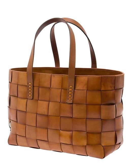 Dragon Diffusion Brown Shopper Bag, Woven Leather Calf Tote Bags