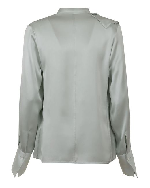 Jil Sander Gray Fitted Blouse With Stand Collar, Draped Front.