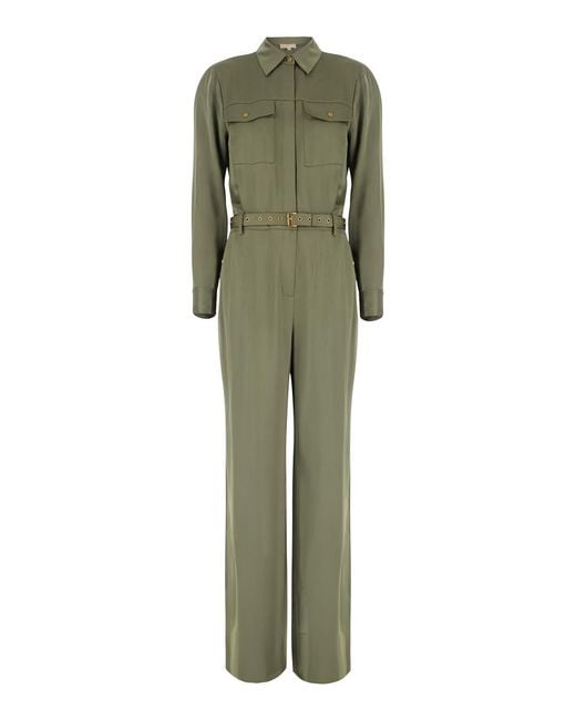 MICHAEL Michael Kors Green Jumpsuit Satin Ls Polyester Jumpsuits