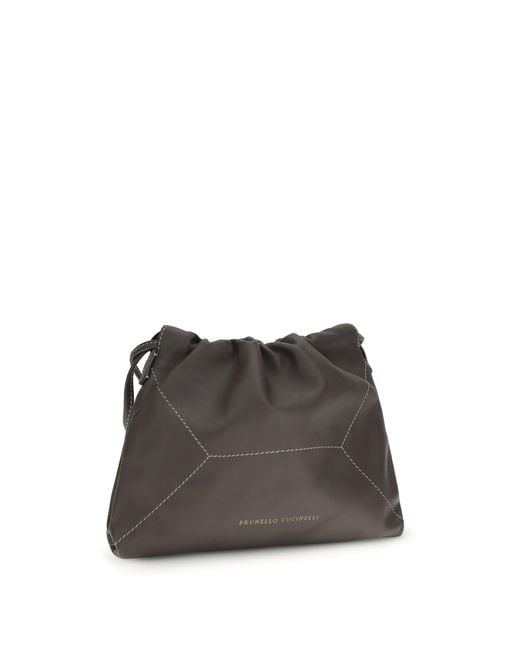 Brunello Cucinelli Gray Leather Shoulder Bag Calf Bos Taurus