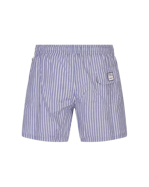 Fedeli Blue Cornflower And Striped Swim Shorts for men
