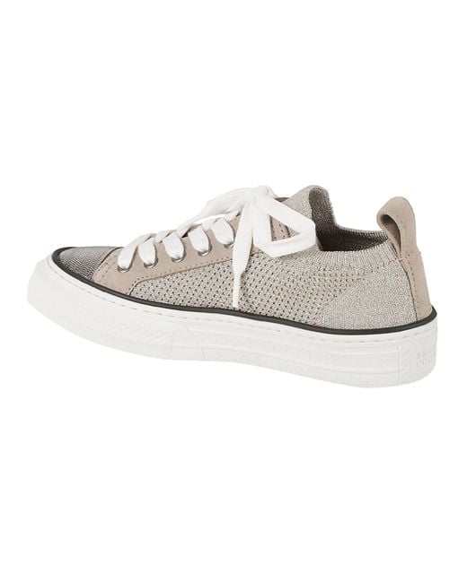 Brunello Cucinelli White Shiny Knit Pair Of Sneakers