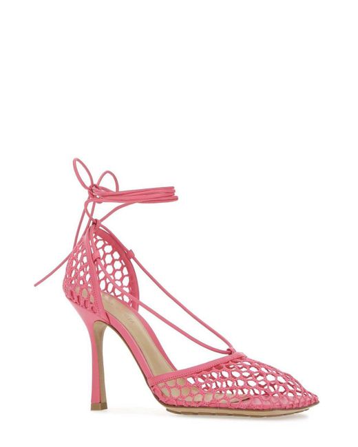 Bottega Veneta Pink Stretch Lace-Up Sandals