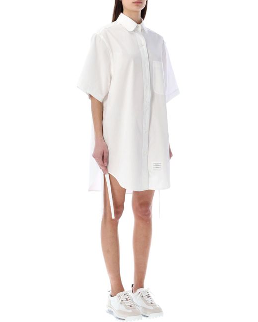Thom Browne White Gathered Side Seams Shirt Dress