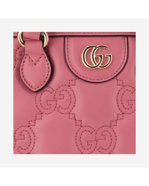 Gucci Red Gg Matelassé Leather Shopping Bag Calfskin Tote