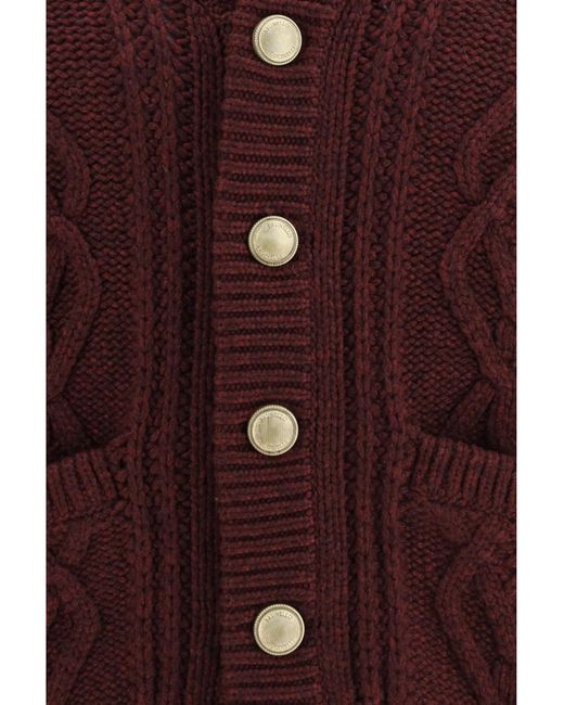 Brunello Cucinelli Red Cable-Knit Cashmere Cardigan Kashmir/Capra Hircus for men
