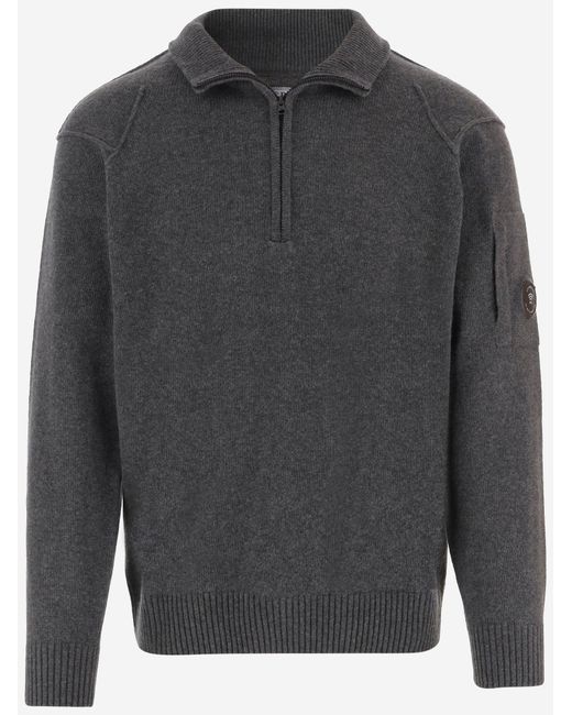 C P Company Gray Half-Zip Sweater Wool-Blend Wool Polyamide for men