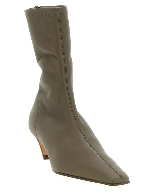 Khaite Green Leather Ankle Boots