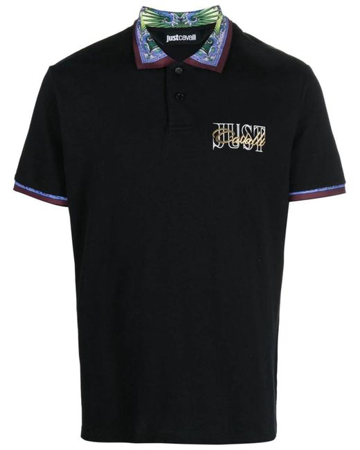 Just Cavalli Black Contrasting-border Cotton Polo Shirt for men