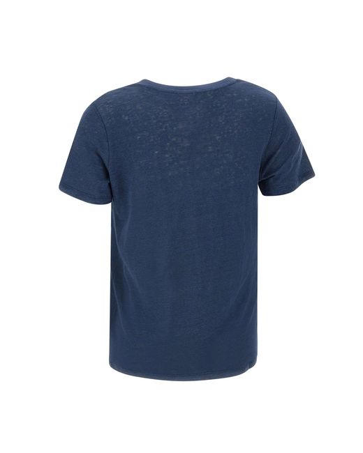 Sun 68 Blue V Neck Linen T-Shirt