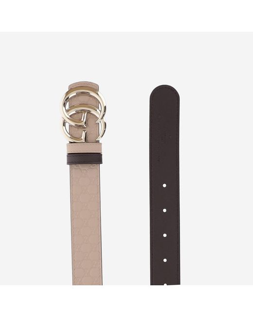 Gucci Natural Reversible Leather Belt With Gg Motif