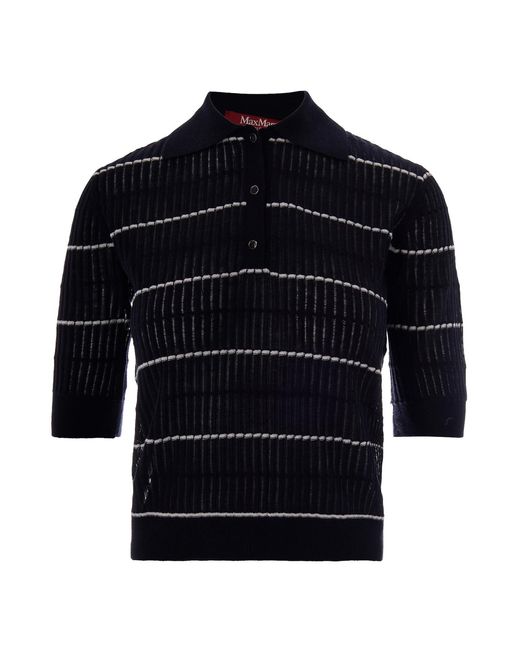 Max Mara Blue Polo Sweater Wool-Silk Jumpers