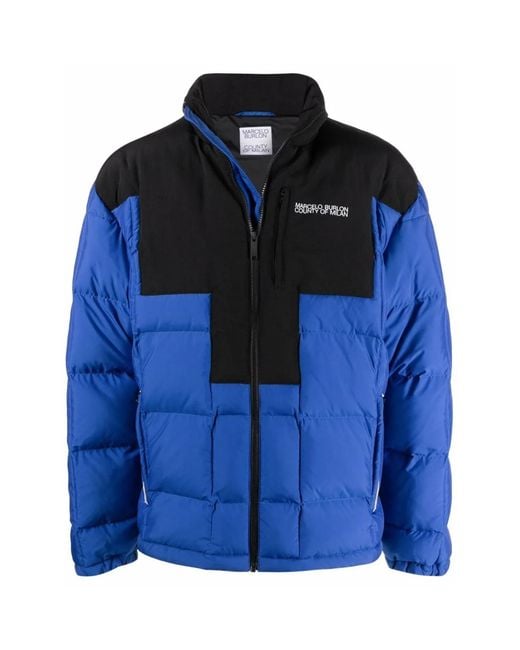 Marcelo Burlon Blue Cross Block Logo Down Jacket for men