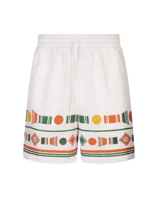 Casablancabrand White Playful Eagle Silk Shorts for men