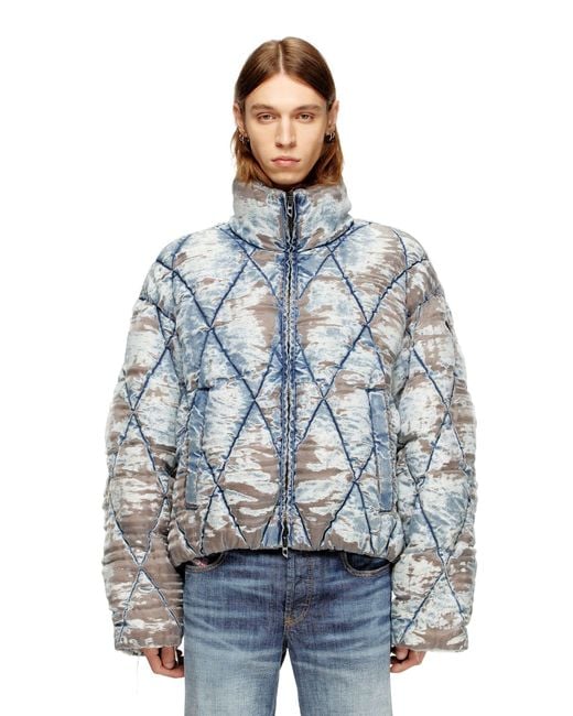 DIESEL Blue W-Kons Down Jacket With Distressed Effect for men