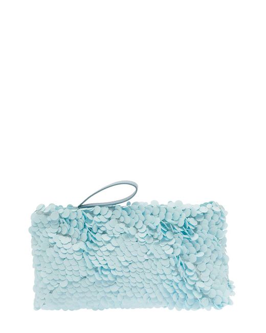 Dries Van Noten Light Blue Clutch Bag With All-over Paillettes Embellishment And Leather Details In Leather