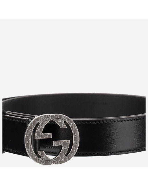 Gucci Black Leather Belt With Logo for men