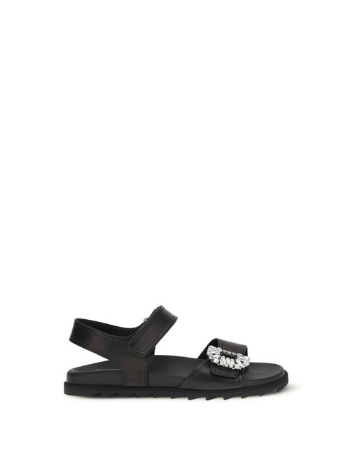 Roger Vivier Black Leather Sandals With Crystal Buckle