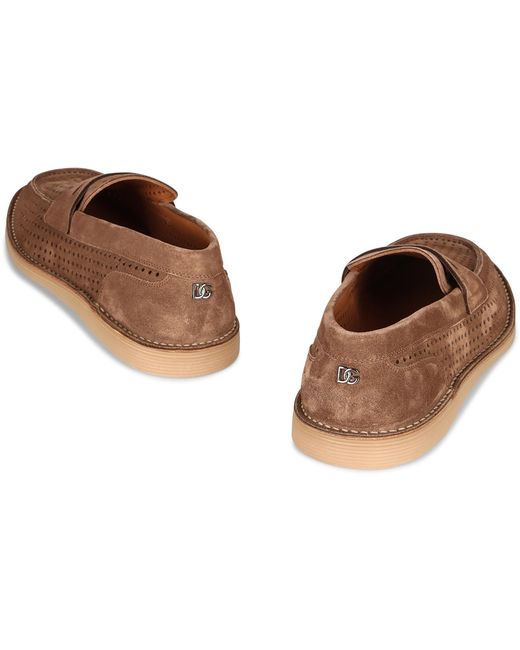 Dolce & Gabbana Brown Suede Loafers Calfskin for men